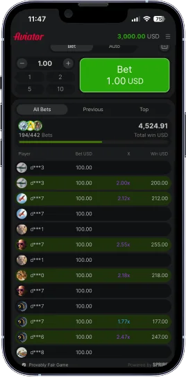 Aviator App Screenshot All bets