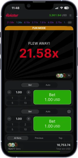 Aviator App Screenshot Fun Mode